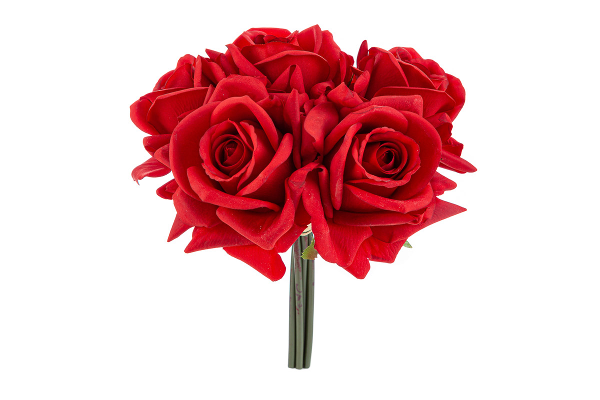 SET 5 ROSE PLASTICA REAL TOUCH 30CM COL.ROSSO
