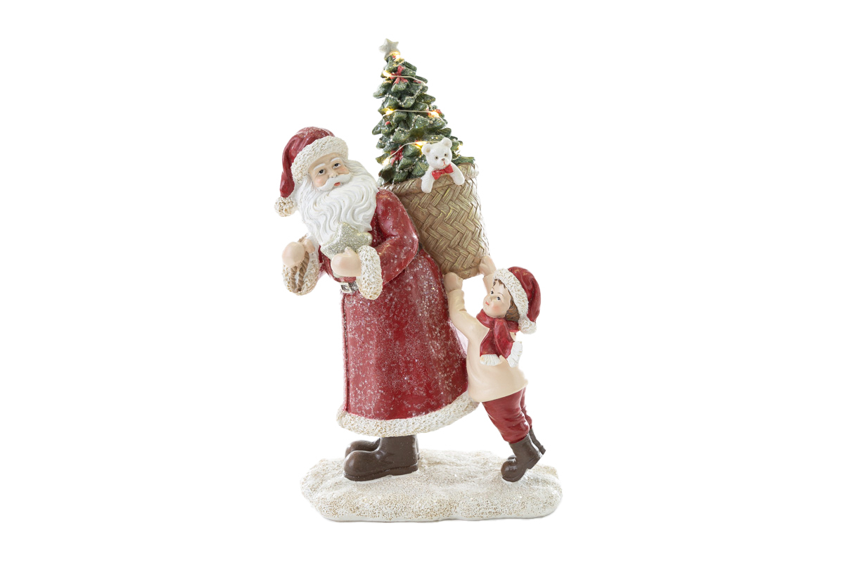 BABBO NATALE C/LUCI RESINA ROSSO17x13xh.27 CM